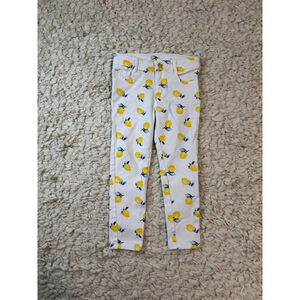 Girls Janie and Jack White Lemon Print Jeans Size 5 adjustable waist